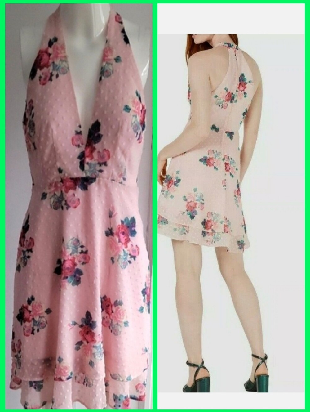 Pink Floral Halter Mini Dress - Women